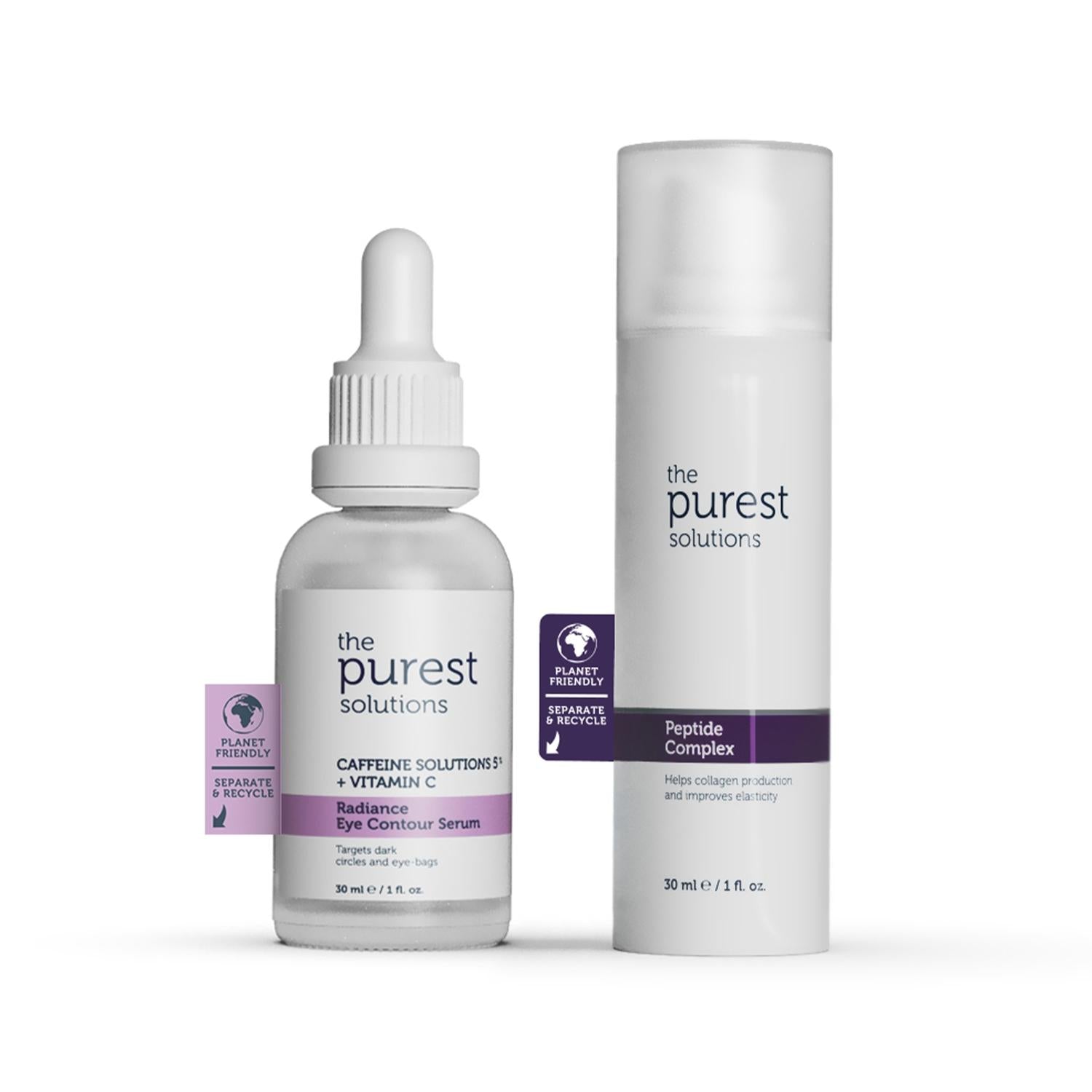 Skincare set The Purest Solutions anti-aging serum with eye contour + peptide complex bottle in white on Tampa Home & Garden Store