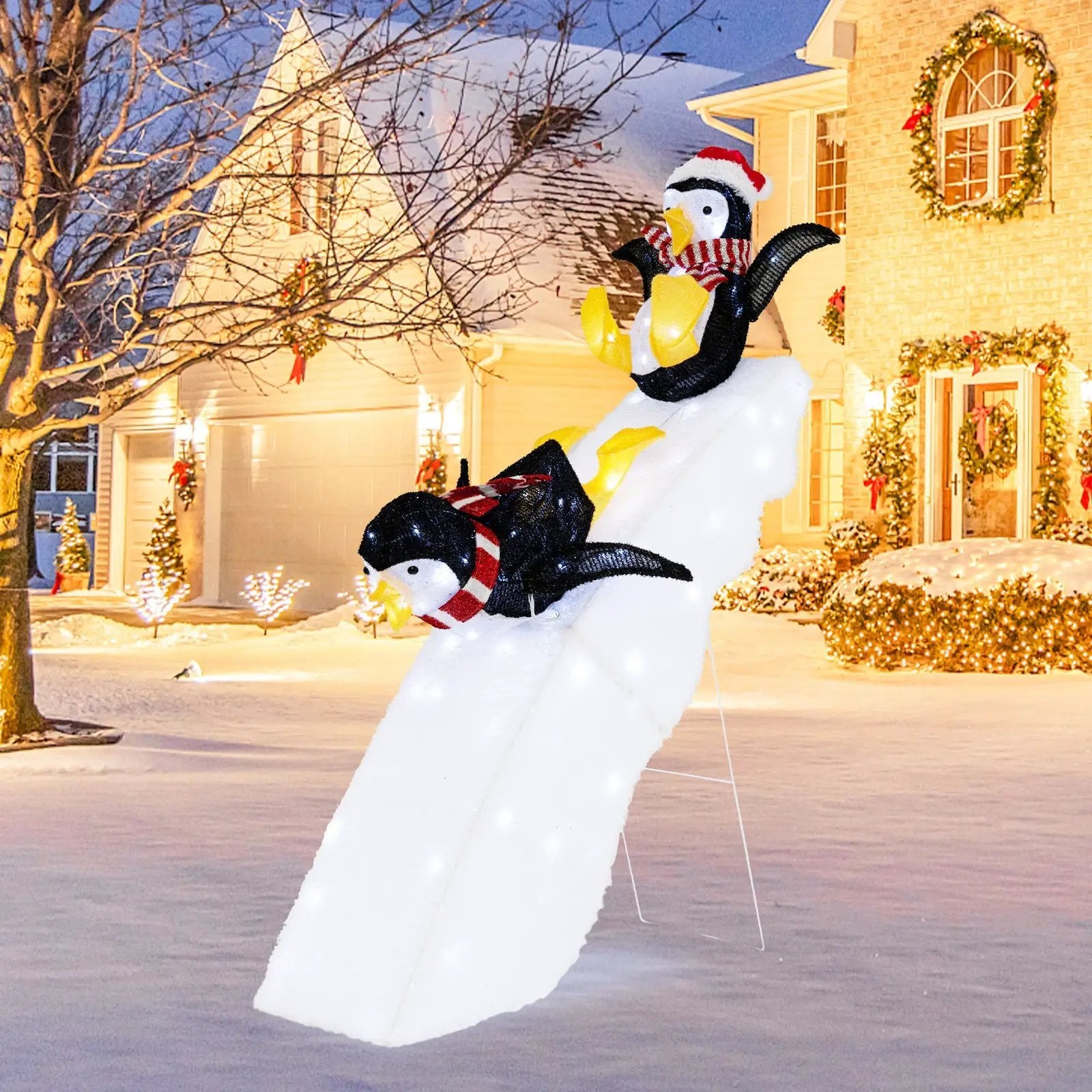 DirectDeals 4 Feet Christmas Penguin Ice Skating Decor with Snowy Slide lawn ornament on Tampa Home & Garden Store