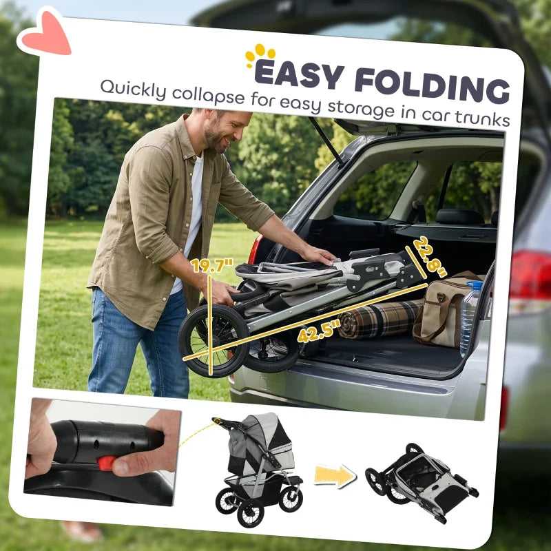 Compact All-Terrain Pet Stroller gray/black, foldable with quick latch by Furr Baby Gifts on Tampa Home & Garden Store