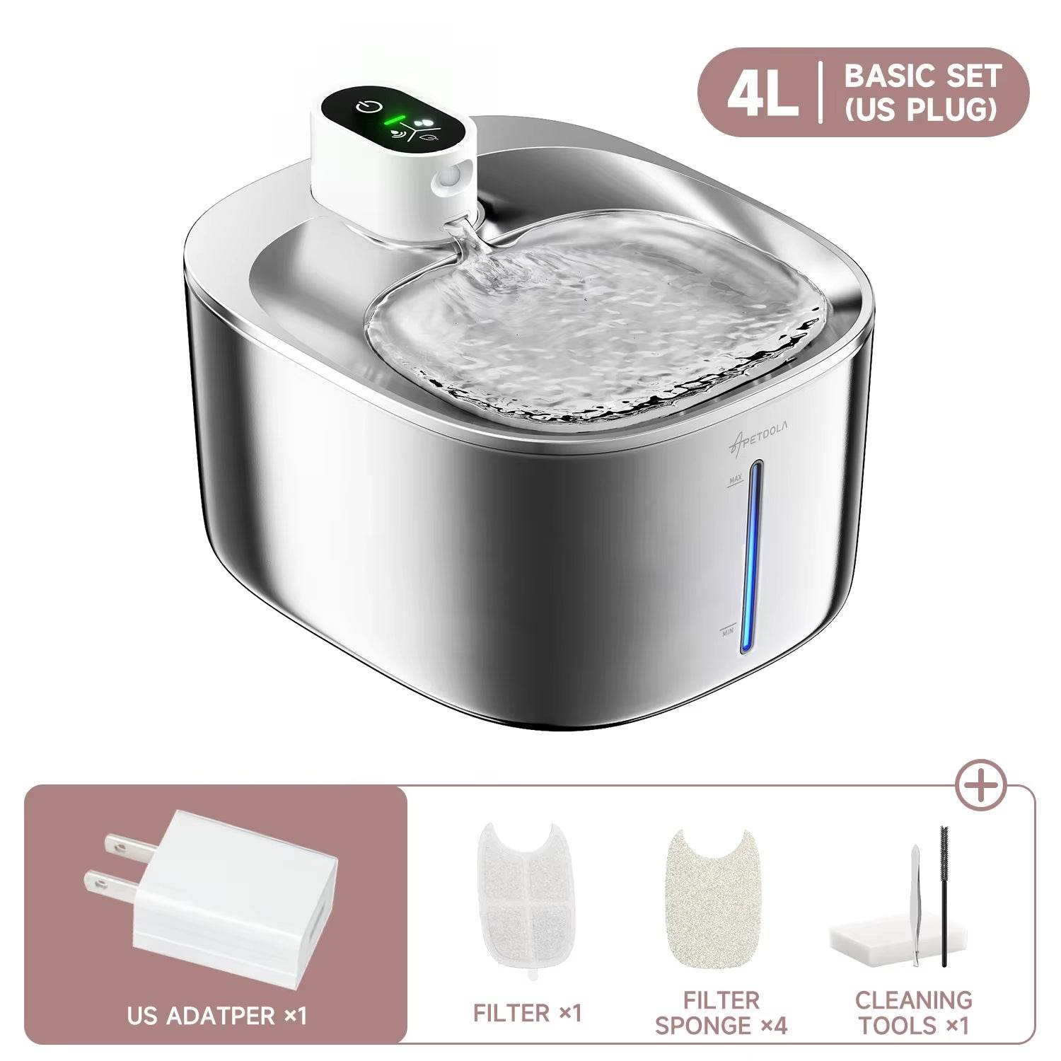 4L Wireless Cat Water Fountain - Auto Sensor Pet Drinking Fountain with Battery | Stainless Steel Cordless Water Dispenser for Dogs & Cats - Tampa Home & Garden Store