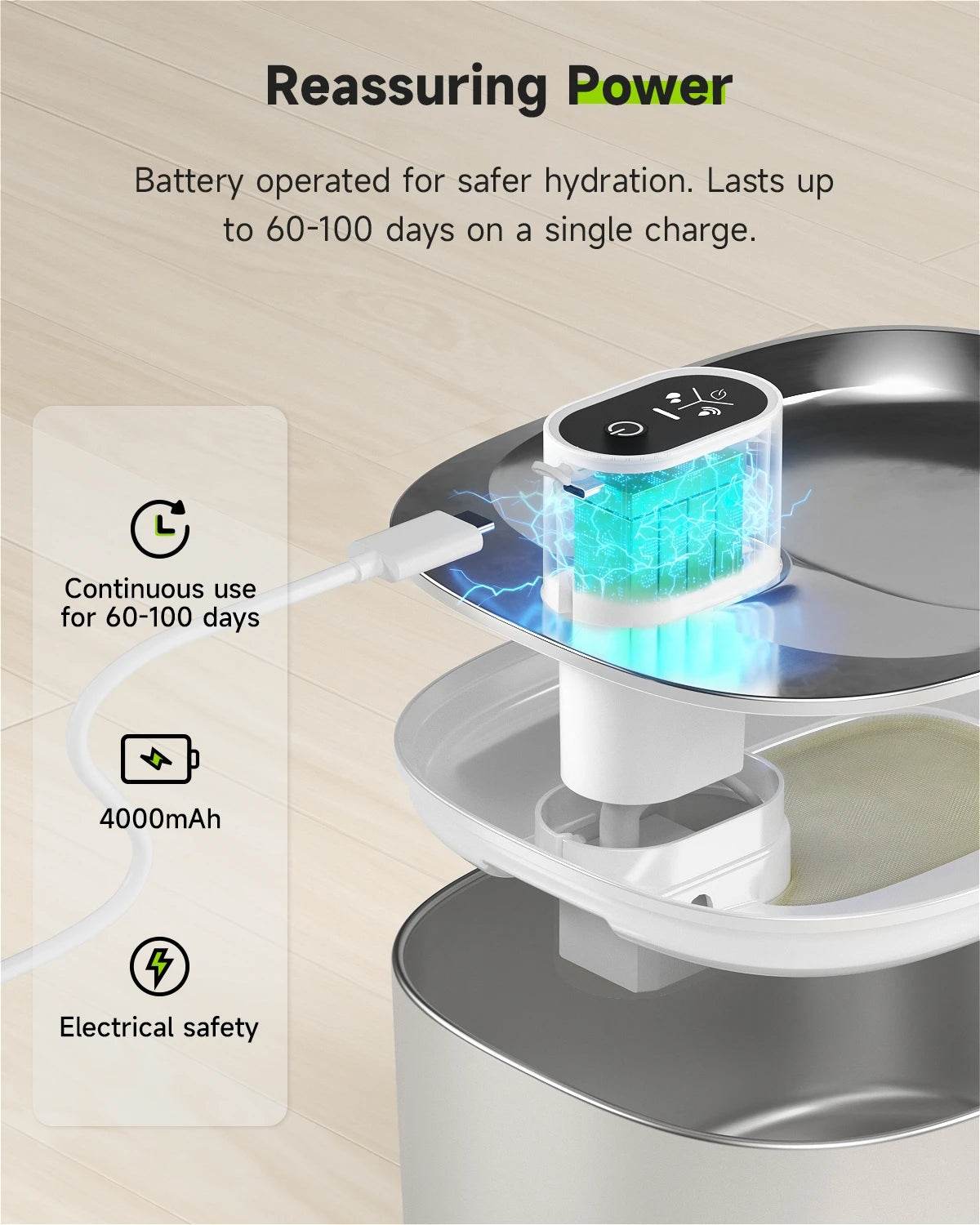 4L Wireless Cat Water Fountain - Auto Sensor Pet Drinking Fountain with Battery | Stainless Steel Cordless Water Dispenser for Dogs & Cats - Tampa Home & Garden Store
