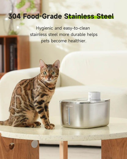 4L Wireless Cat Water Fountain - Auto Sensor Pet Drinking Fountain with Battery | Stainless Steel Cordless Water Dispenser for Dogs & Cats - Tampa Home & Garden Store