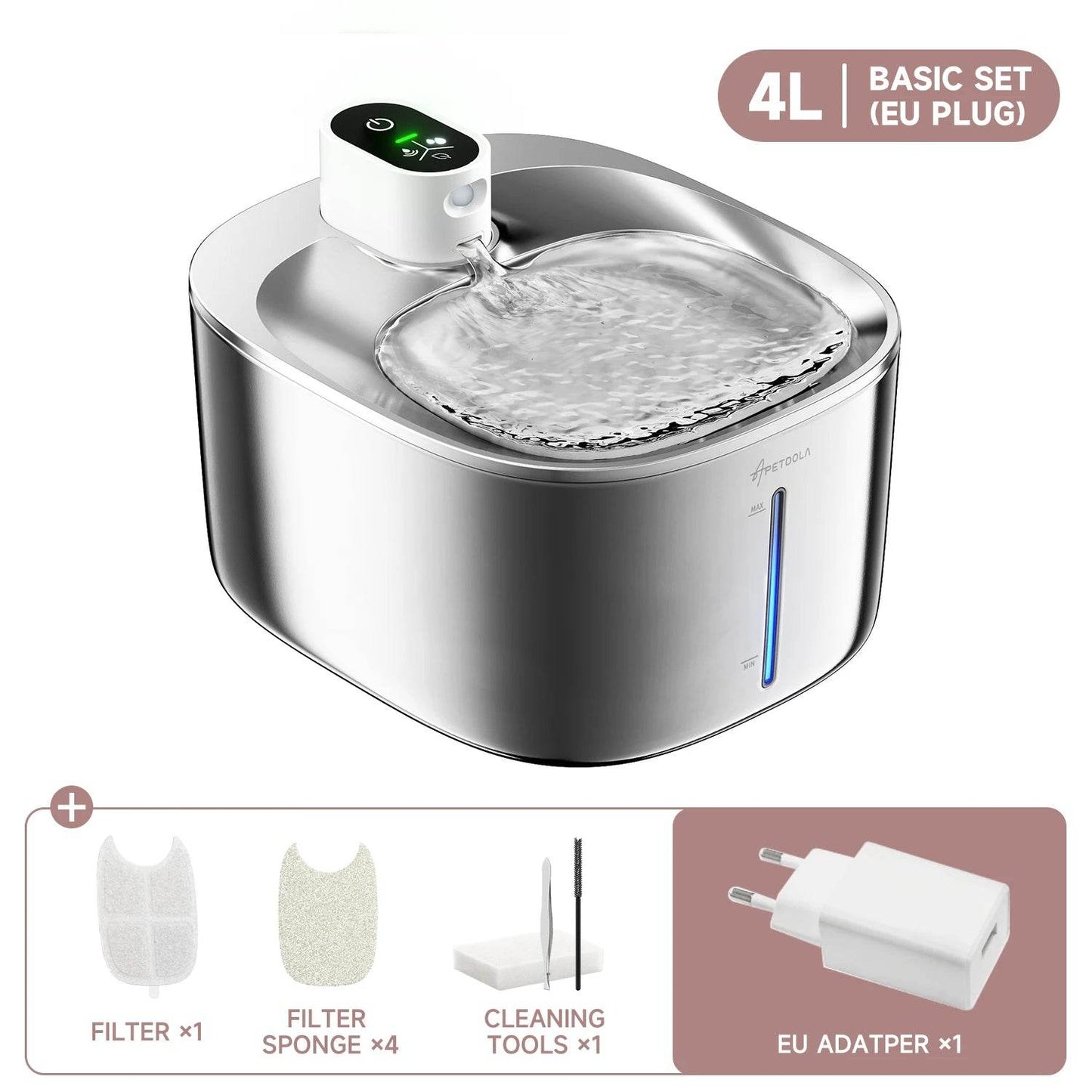 4L Wireless Cat Water Fountain - Auto Sensor Pet Drinking Fountain with Battery | Stainless Steel Cordless Water Dispenser for Dogs & Cats - Tampa Home & Garden Store