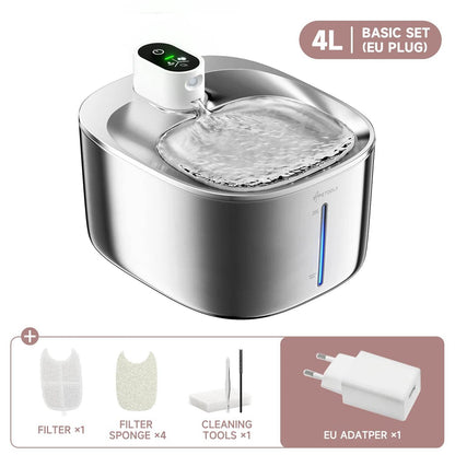 4L Wireless Cat Water Fountain - Auto Sensor Pet Drinking Fountain with Battery | Stainless Steel Cordless Water Dispenser for Dogs & Cats - Tampa Home & Garden Store