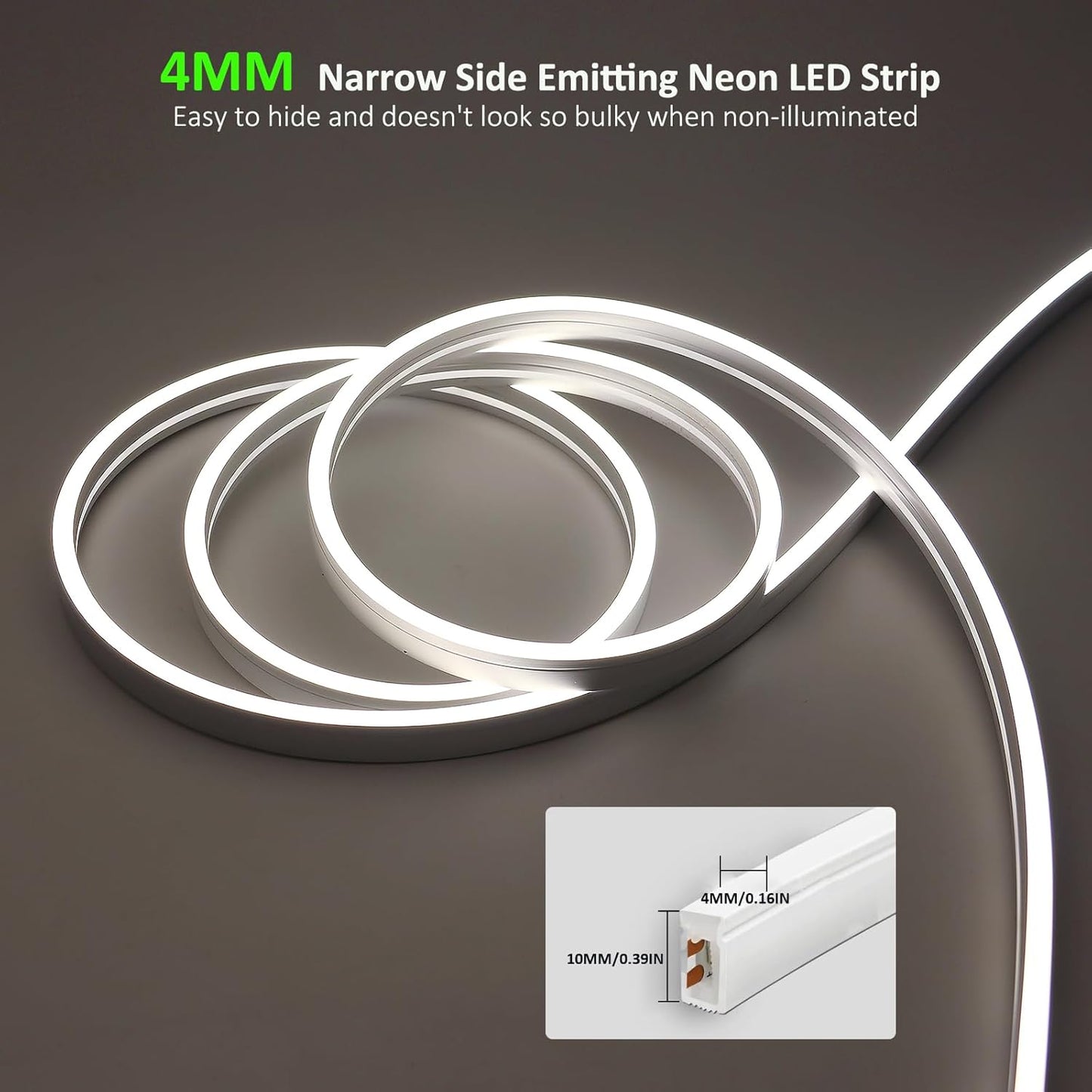 SLN01 – bande lumineuse LED néon COB sans points, 16,4 pieds (5M), DC24V, 60W, IP67, 10x10MM, pour l'extérieur, variable, basse tension, corde en Silicone