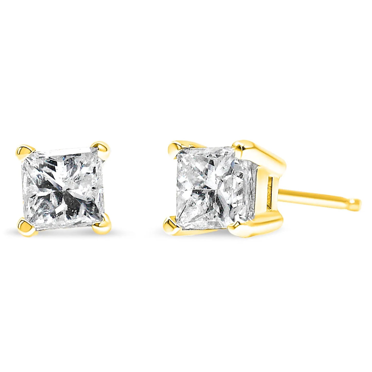 Pair of 14K yellow gold princess-cut diamond stud earrings, 1/5 cttw, I-J color I2-I3 on Tampa Home & Garden Store