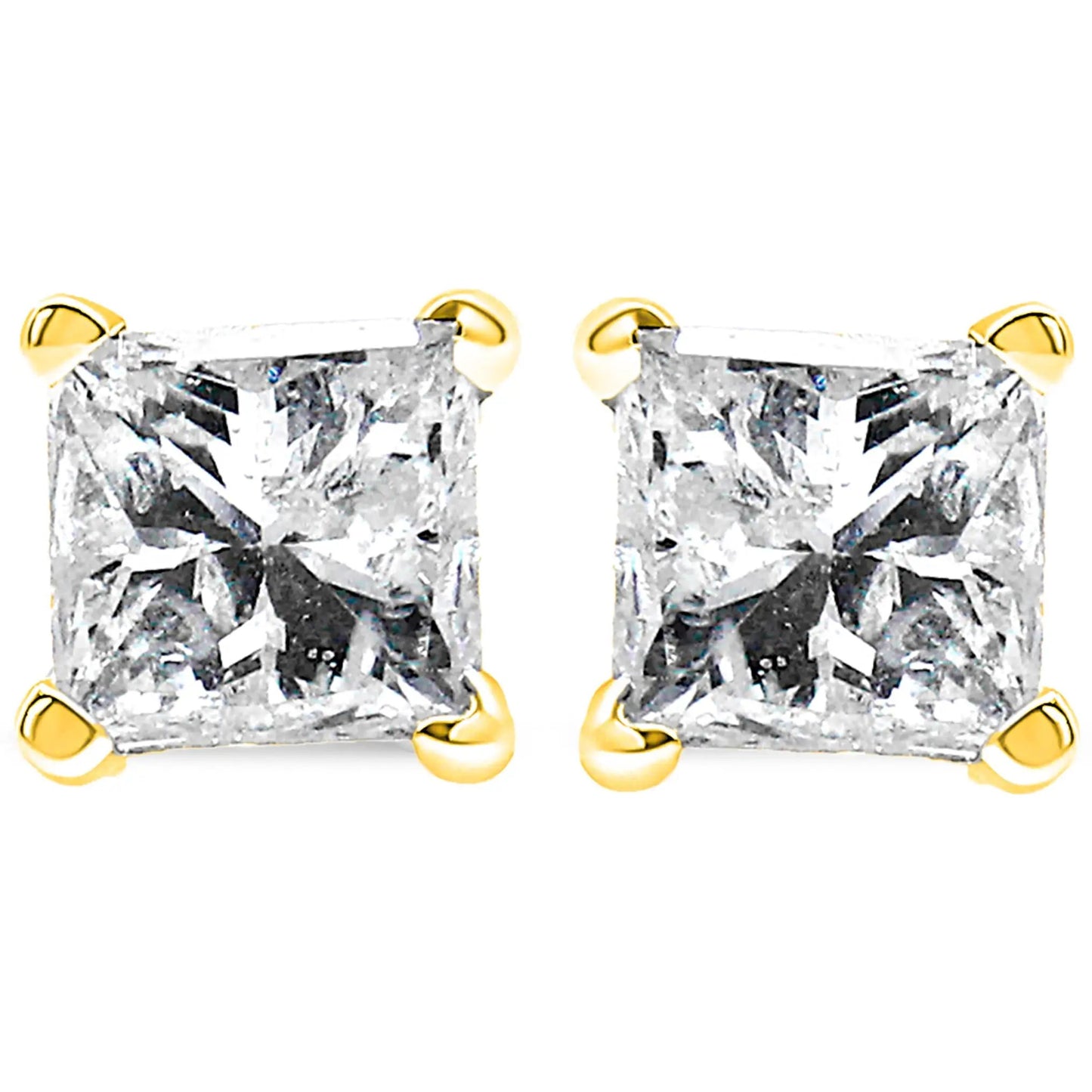 14K yellow gold princess-cut diamond stud earrings, 1/5 Cttw, I-J color, I2-I3, 4-prong setting on Tampa Home & Garden Store