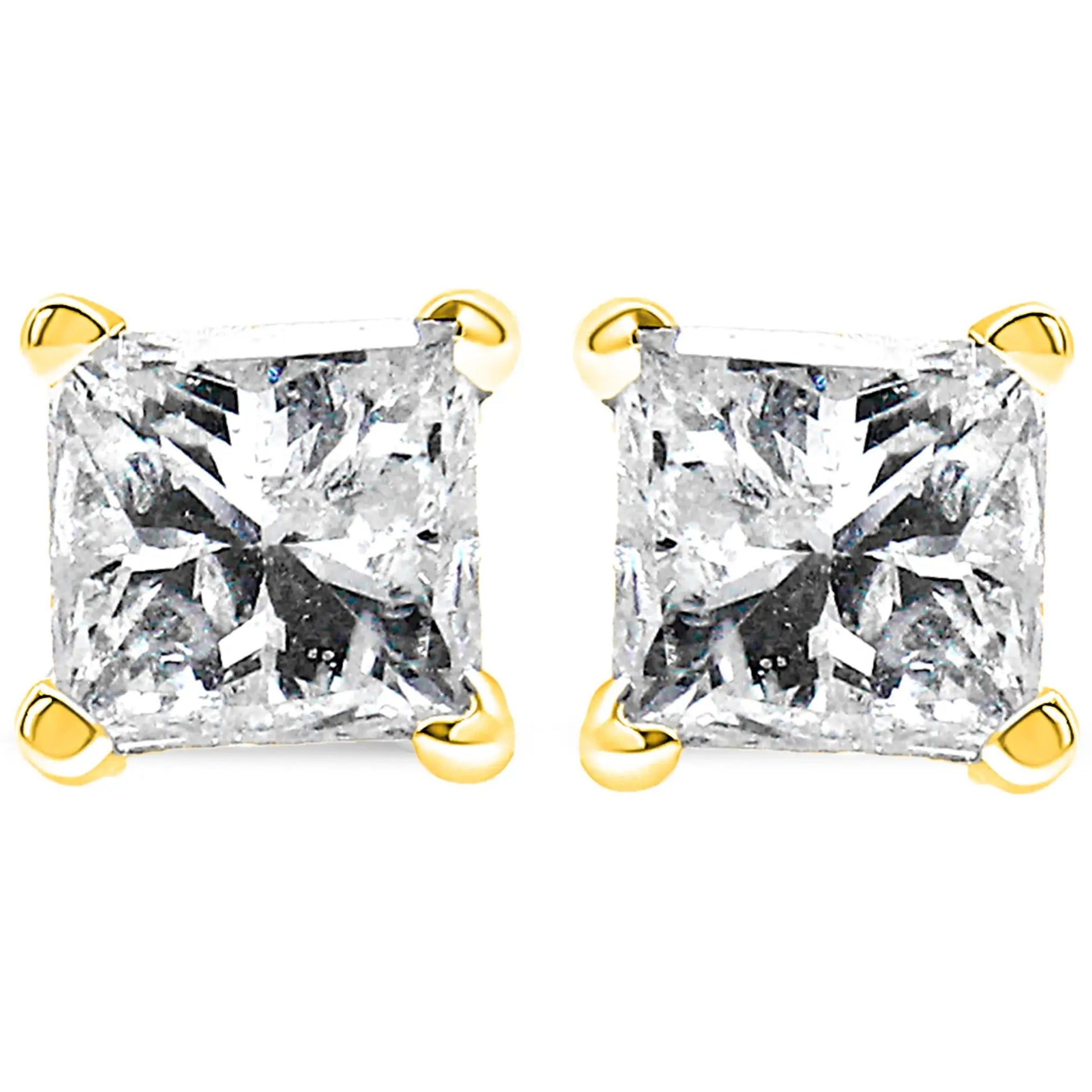 14K yellow gold princess-cut diamond stud earrings, 1/5 Cttw, I-J color, I2-I3, 4-prong setting on Tampa Home & Garden Store