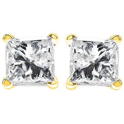 14K yellow gold princess-cut diamond stud earrings, 1/5 Cttw, I-J color, I2-I3, 4-prong setting on Tampa Home & Garden Store