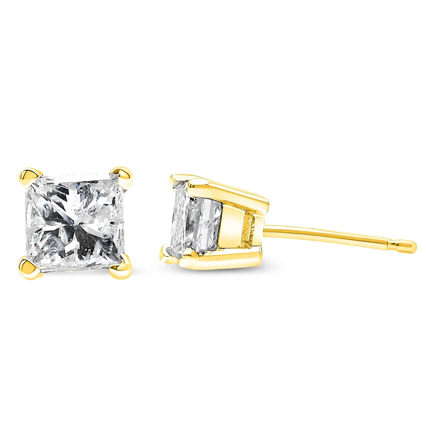 14K yellow gold princess-cut diamond stud earrings in a 4-prong setting, I-J color on Tampa Home & Garden Store