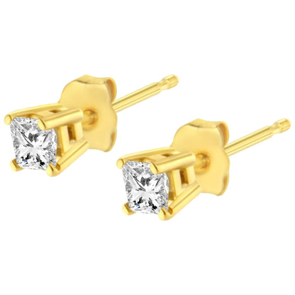 14K yellow gold princess-cut diamond stud earrings, pair, 4-prong, I-J color I2-I3 clarity on Tampa Home & Garden Store