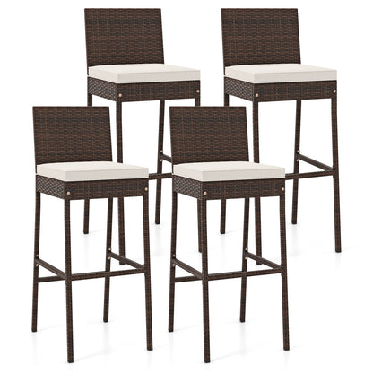 2 taburetes de bar de mimbre acolchados para patio con reposapiés cómodo - Juego de 2