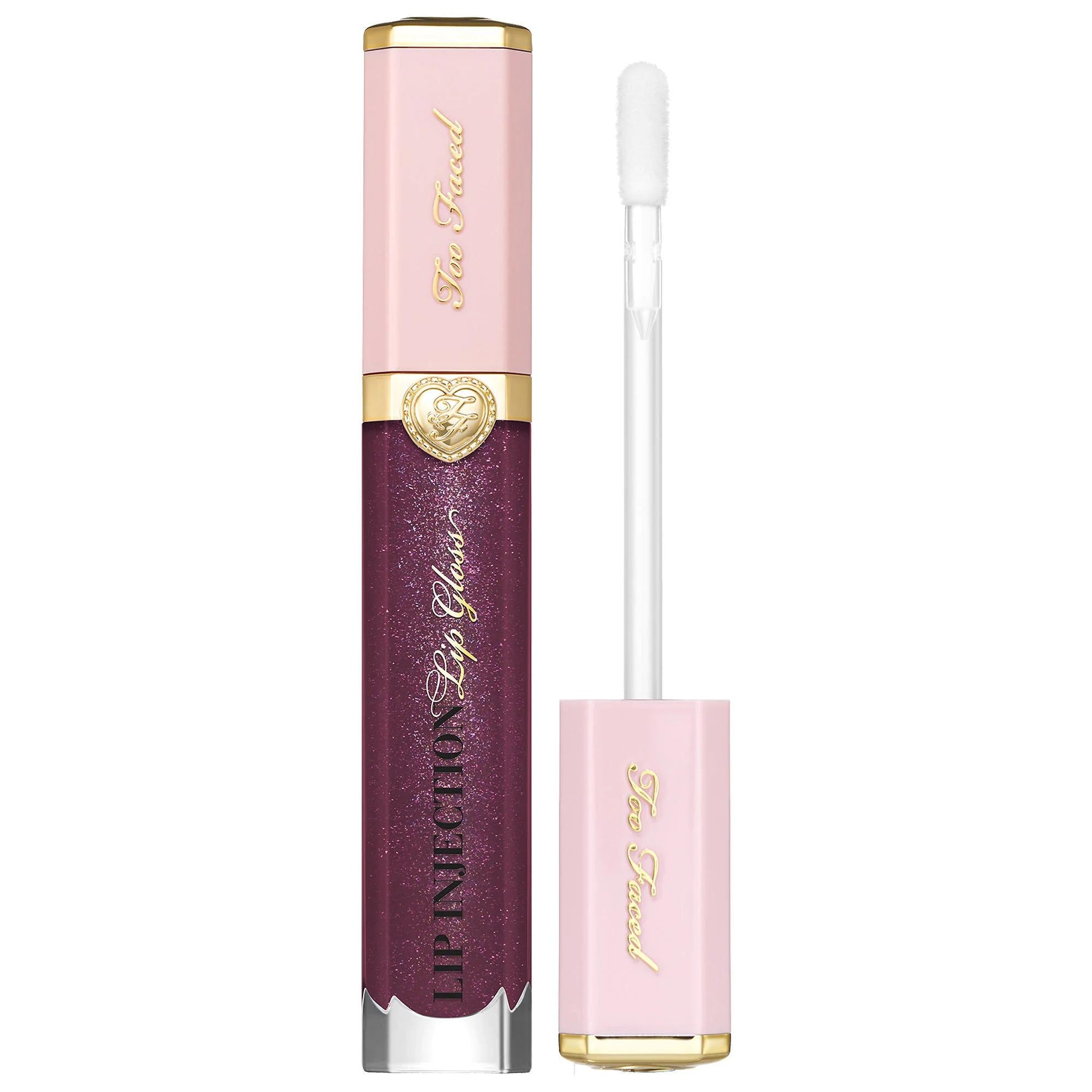 Too Faced Lip Injection Power Plumping Lip Gloss pink cap gold trim glittery purple tube on Tampa Home & Garden Store