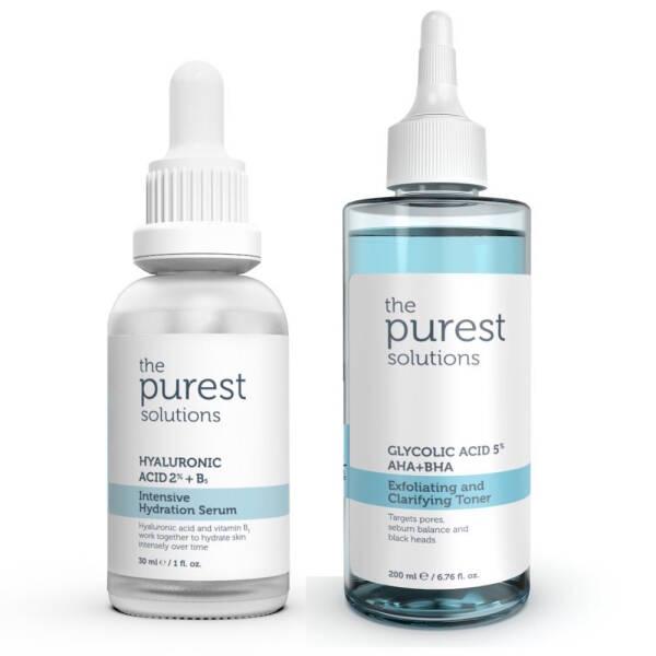 Purest Solutions Hydrating Serum & Exfoliating Toner duo, 2-pack, bottles with blue labels on Tampa Home & Garden Store