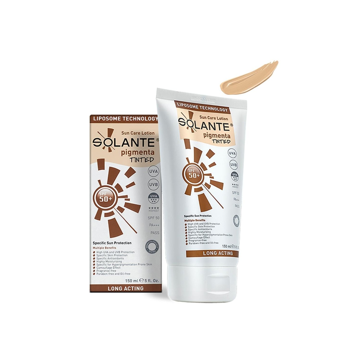 Solante Pigmenta Tinted Sunscreen SPF50+ 150ml Beauty Care Bag, 2 tan-labeled tubes on Tampa Home & Garden Store