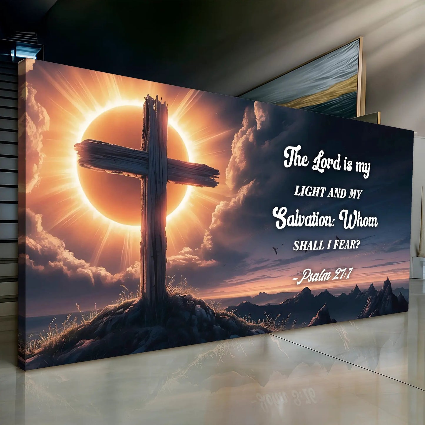 Tailored Canvases crafting canvas set Psalm 27:1 with sunrise cross design on Tampa Home & Garden Store