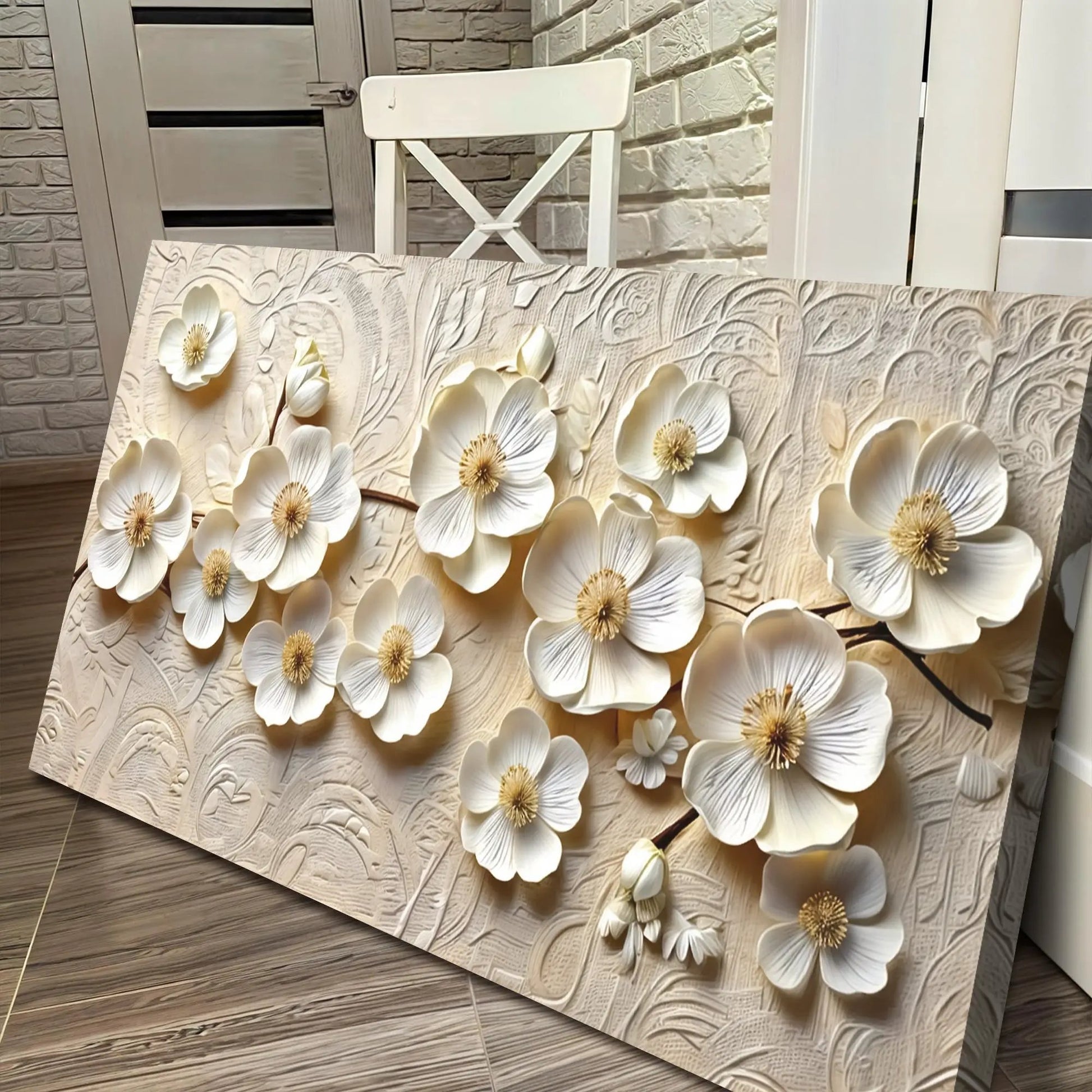 White Blossom Serenade Wall Art canvas ivory floral relief by Tailored Canvases crafting canvas on Tampa Home & Garden Store