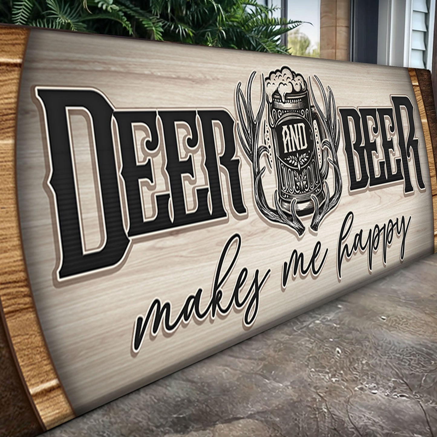 Deer And Beer Make Me Happy Hunting Sign II canvas sign on frame by Tailored Canvases on Tampa Home & Garden Store
