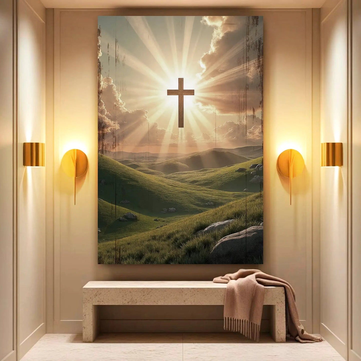 Amazing Grace Wall Sign canvas by Tailored Canvases with sunrise cross over rolling hills on Tampa Home & Garden Store