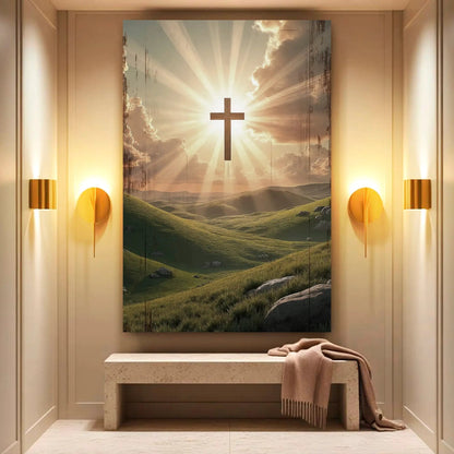 Amazing Grace Wall Sign canvas by Tailored Canvases with sunrise cross over rolling hills on Tampa Home & Garden Store