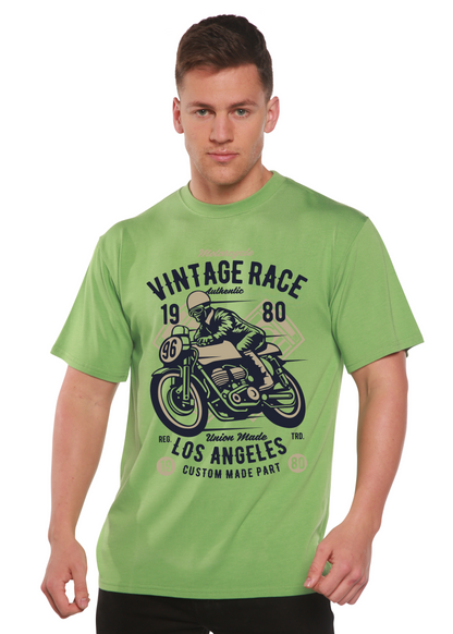Vintage Race Spun Bamboo green men's short sleeve graphic tee with motorcycle print on Tampa Home & Garden Store