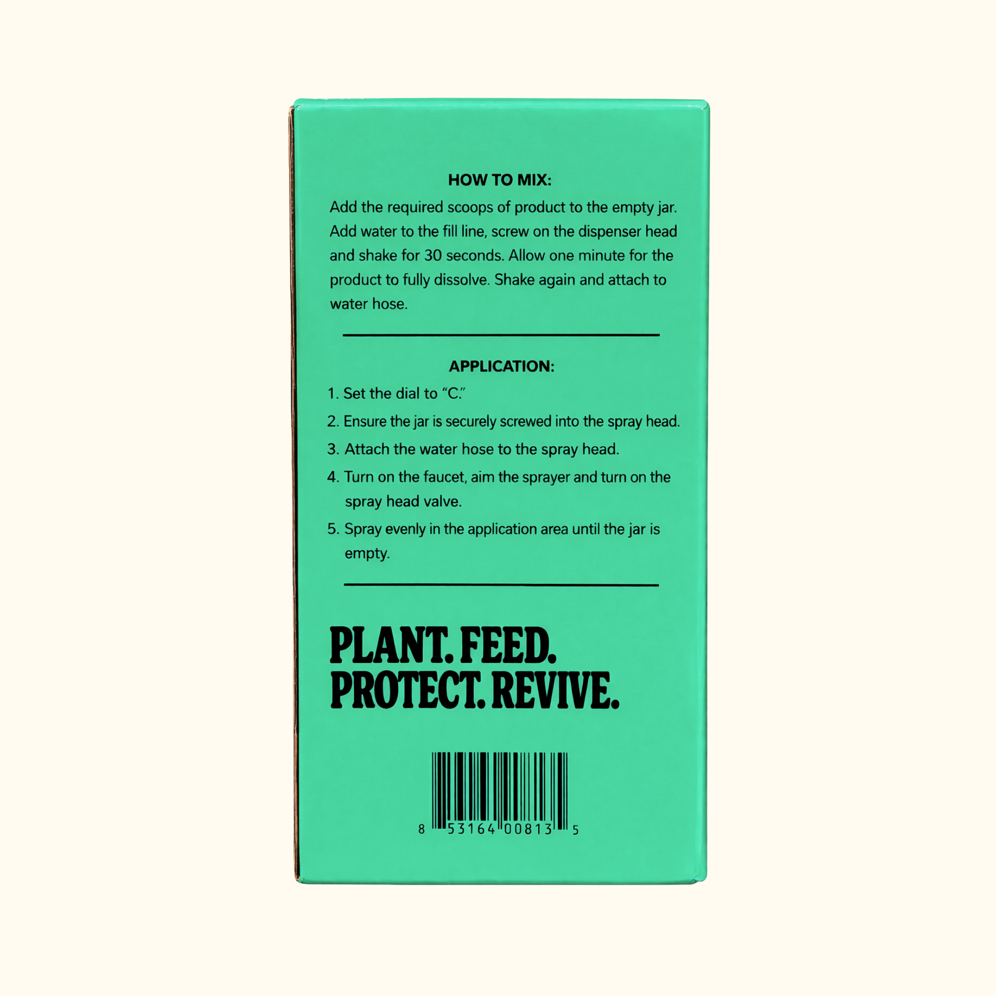 Garden Sprayer packaging by MitoGrow, green box with how-to-mix steps and barcode on back on Tampa Home & Garden Store