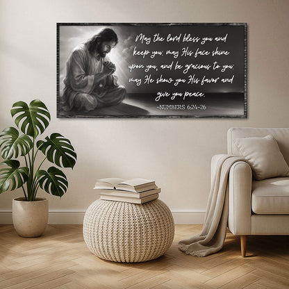 Canvas sign May Lord Bless You Faith Sign II by Tailored Canvases, grayscale Numbers 6:24-26 on Tampa Home & Garden Store