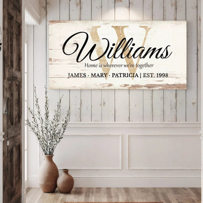 Personalized Family Sign XI canvas with gold W backdrop and Williams script on Tampa Home & Garden Store