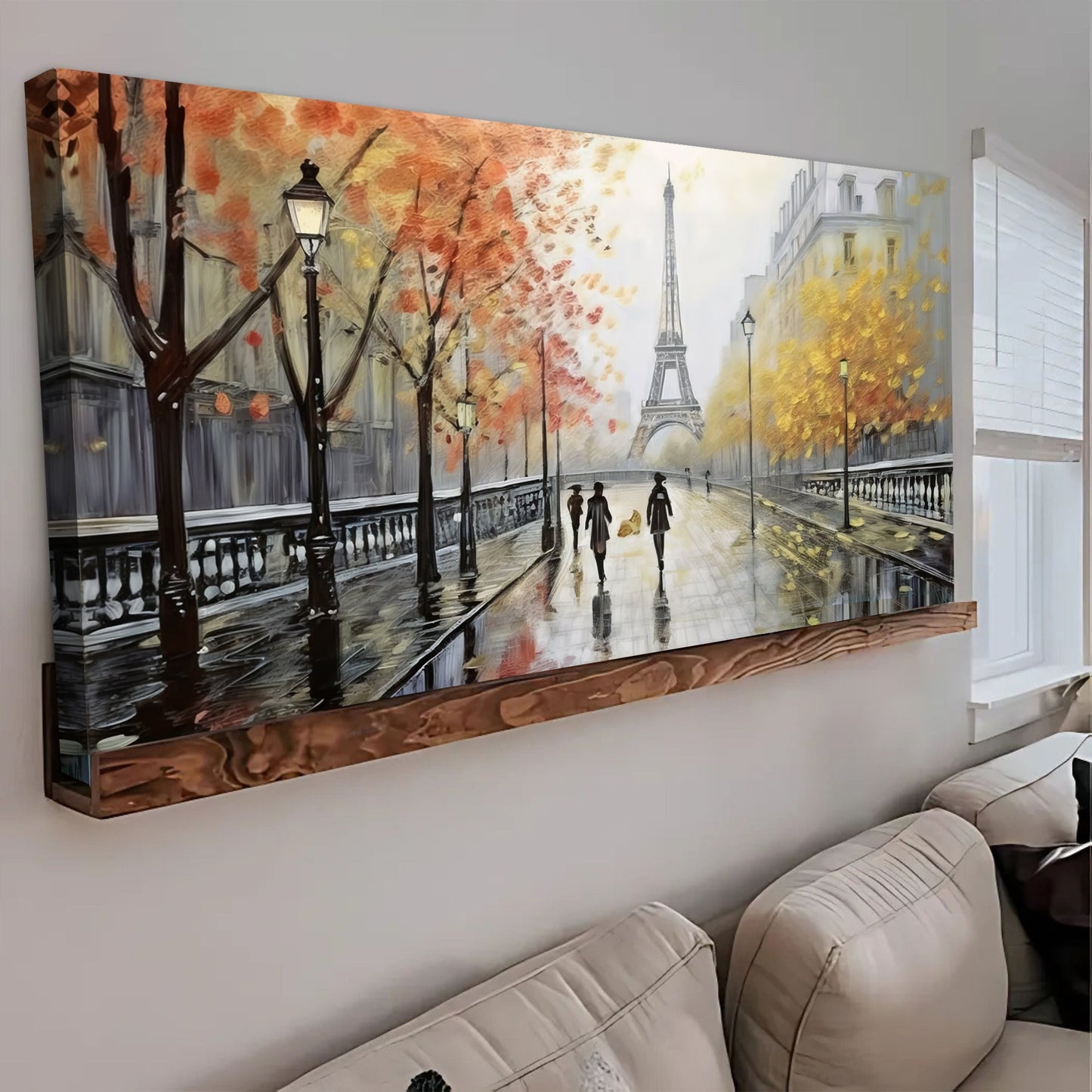 Parisian Rain Cityscape Canvas, 3-panel urban scene with Eiffel Tower Tailored Canvases on Tampa Home & Garden Store