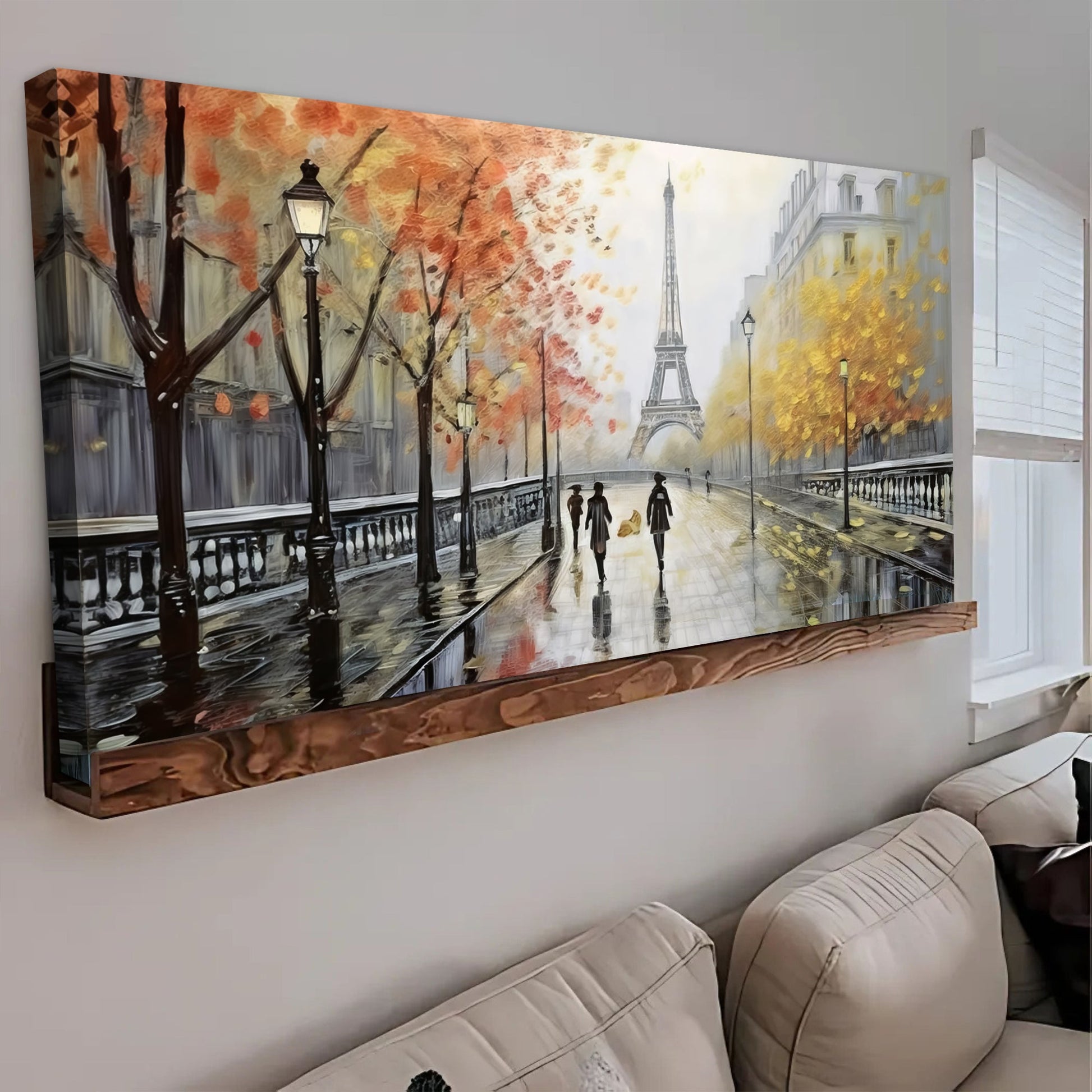 Parisian Rain Cityscape Canvas, 3-panel urban scene with Eiffel Tower Tailored Canvases on Tampa Home & Garden Store
