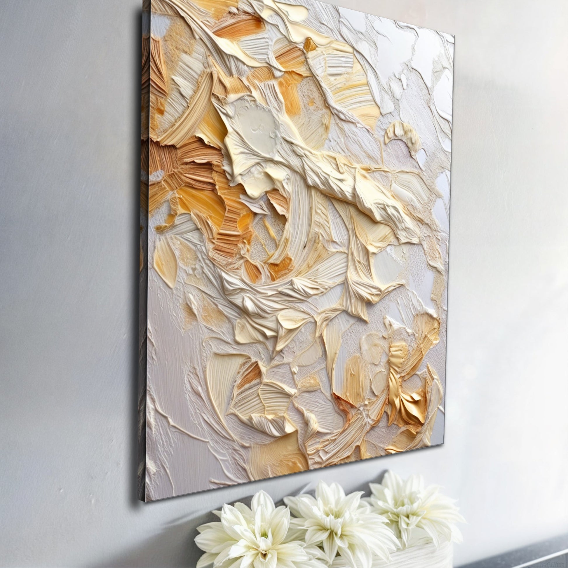 Canvas: Minimalist Wave Abstract Wall Art by Tailored Canvases; textured cream and gold paste on Tampa Home & Garden Store
