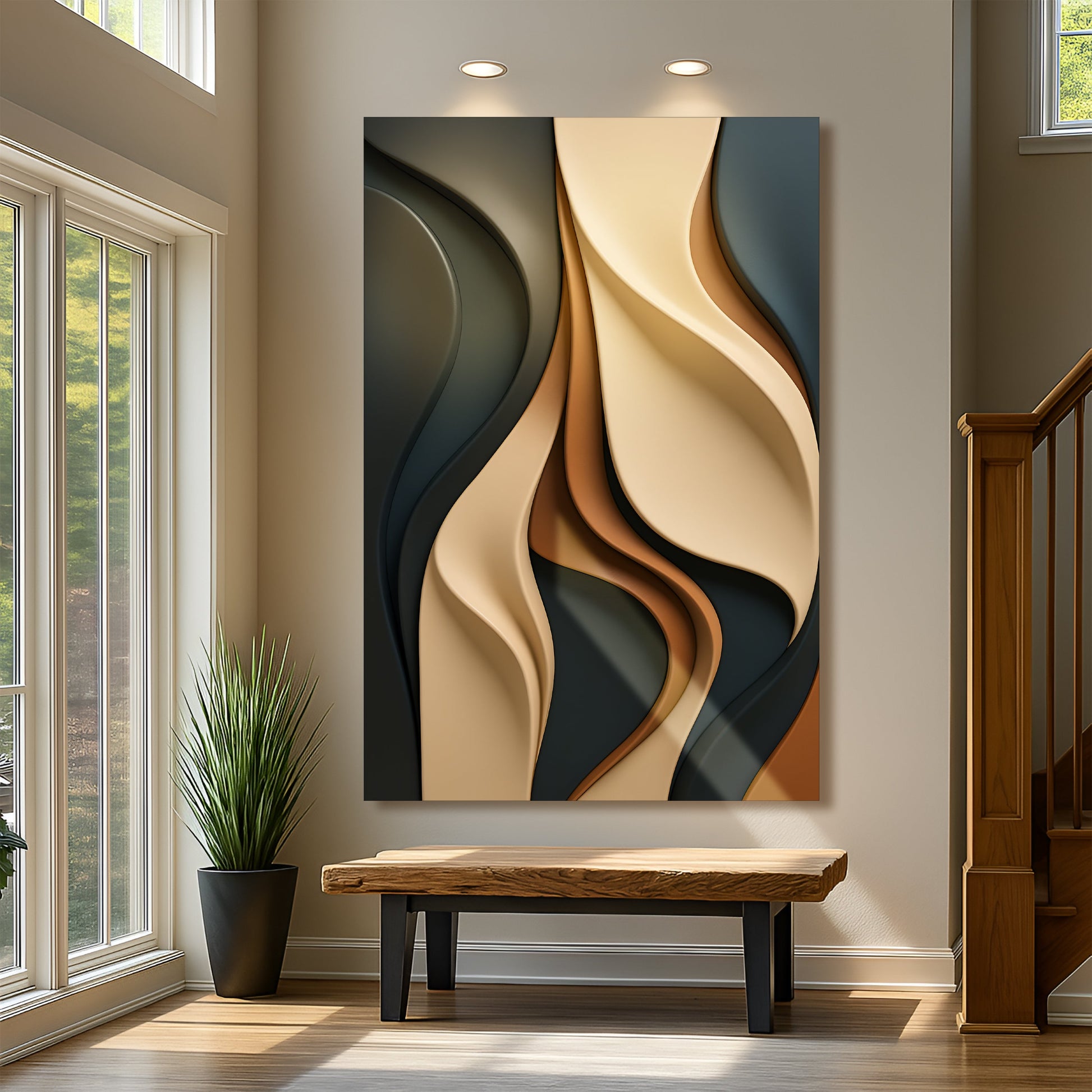 Modern Abstract Minimalist Wall Art canvas in cream beige tan and charcoal Crafting Canvas on Tampa Home & Garden Store