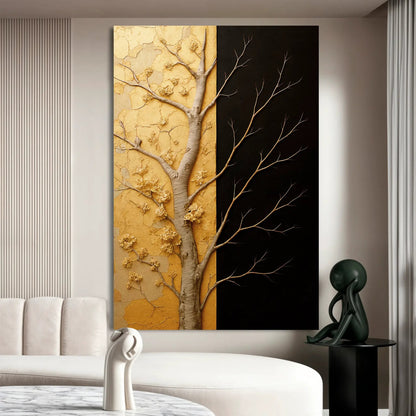 Golden Eclipse Wall Art canvas by Tailored Canvases with gold and black panels, tree motif on Tampa Home & Garden Store