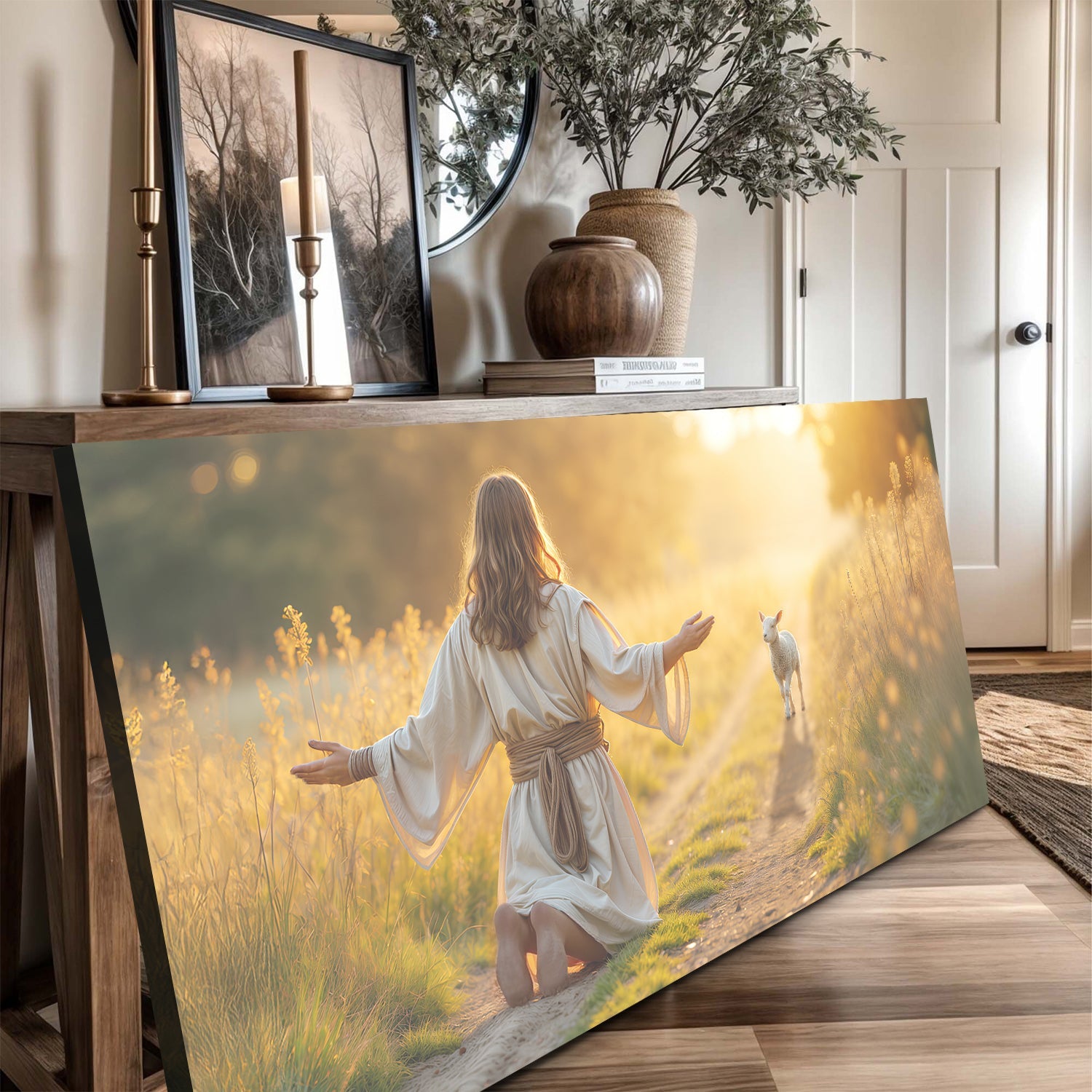 Jesus Protects The Lamb From Wolves Faith Wall Art IX canvas Tailored Canvases field scene on Tampa Home & Garden Store