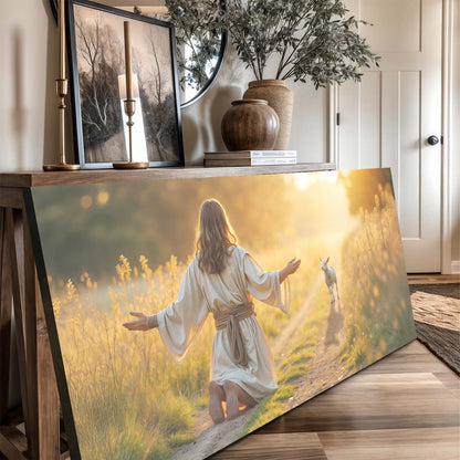 Jesus Protects The Lamb From Wolves Faith Wall Art IX canvas Tailored Canvases field scene on Tampa Home & Garden Store