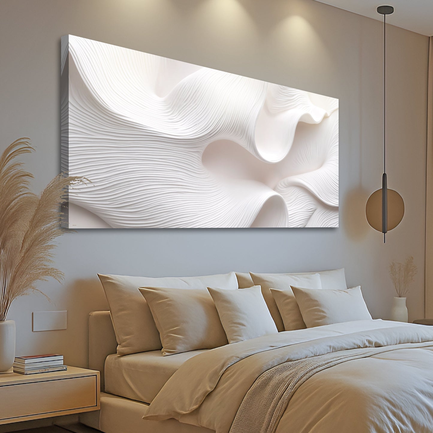 Minimalist Waves Wall Art II canvas by Tailored Canvases with white textured wave design on Tampa Home & Garden Store