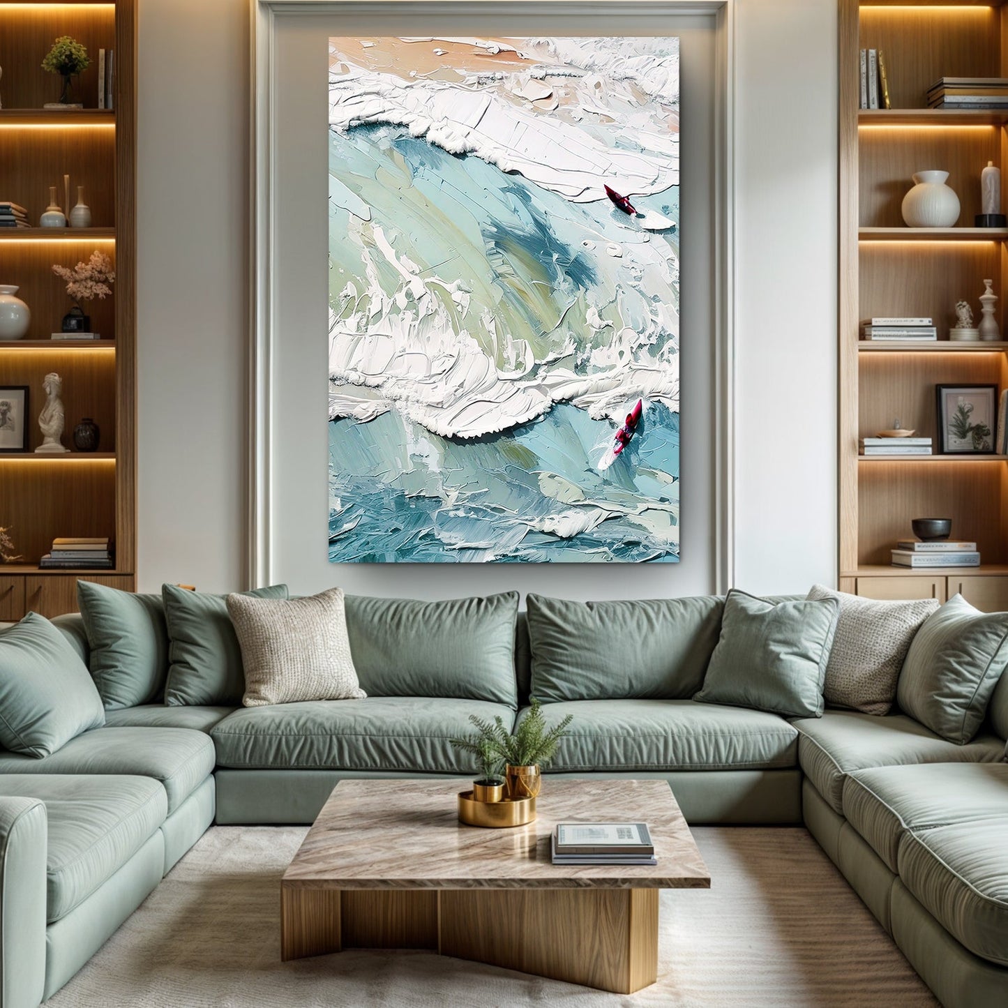 3D Sea Wall Art canvas by Tailored Canvases with teal aqua white textured waves on Tampa Home & Garden Store