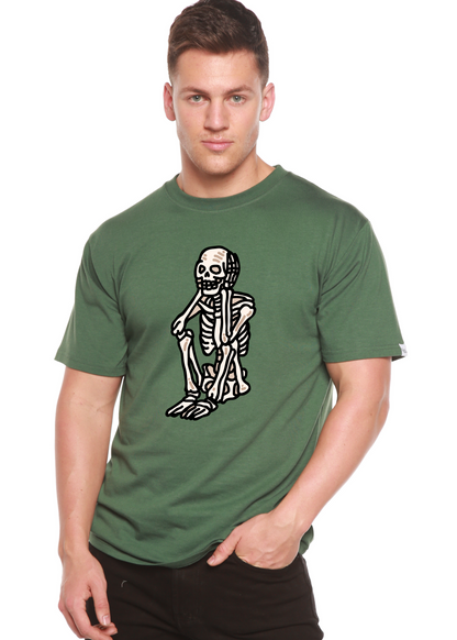 Green bamboo viscose/organic cotton skeleton graphic tee with sad skeleton design by Spun Bamboo on Tampa Home & Garden Store