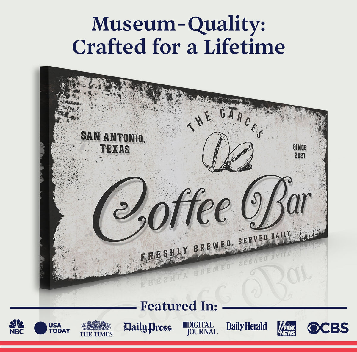 Canvas Coffee Bar Sign IV by Tailored Canvases in a monochrome distressed vintage style on Tampa Home & Garden Store
