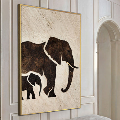 Elephant Heritage Wall Art canvas with beige background and gold frame Tailored Canvases on Tampa Home & Garden Store