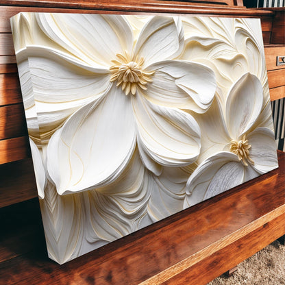 3D Minimalist Flower Wall Art II canvas with cream-white layered petals on Tampa Home & Garden Store