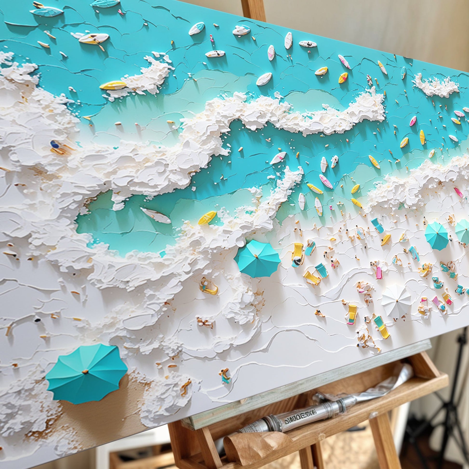 Beach Days Wall Art XI canvas by Tailored Canvases; turquoise ocean with foam and tiny boats on Tampa Home & Garden Store