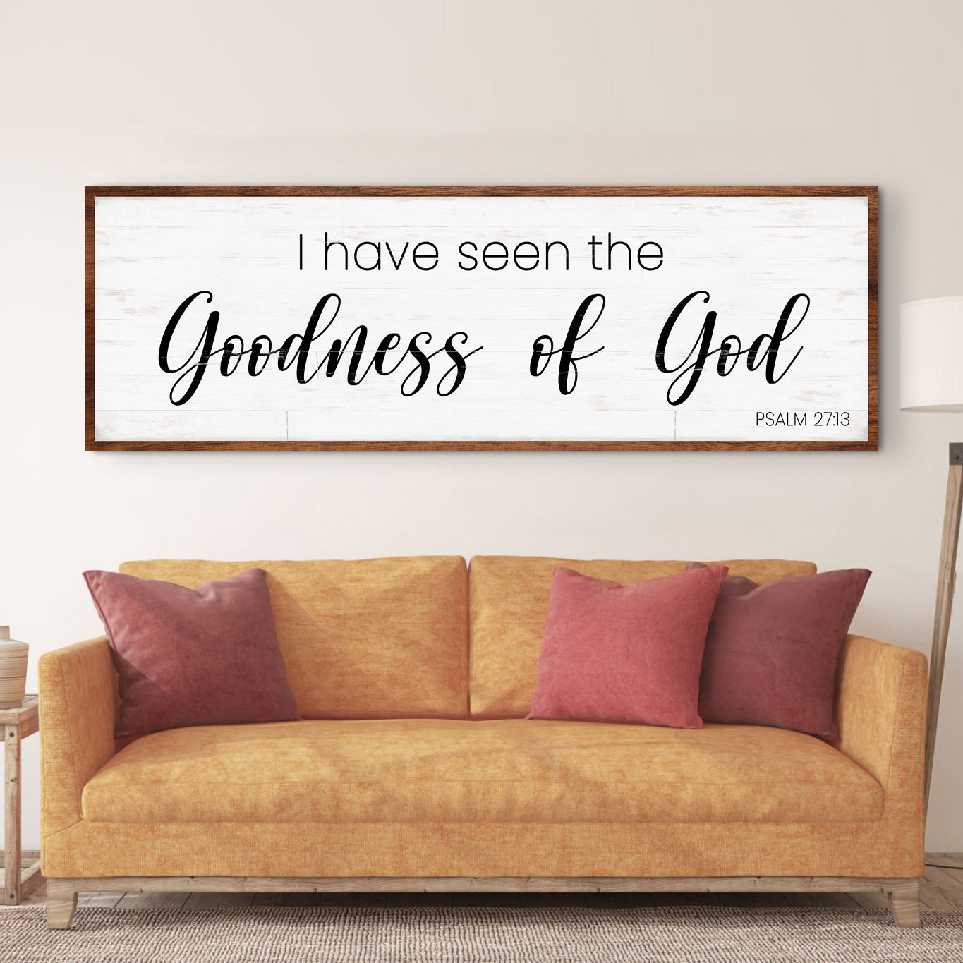 Tailored Canvases Psalm 27:13 faith sign canvas with distressed white wood backdrop on Tampa Home & Garden Store