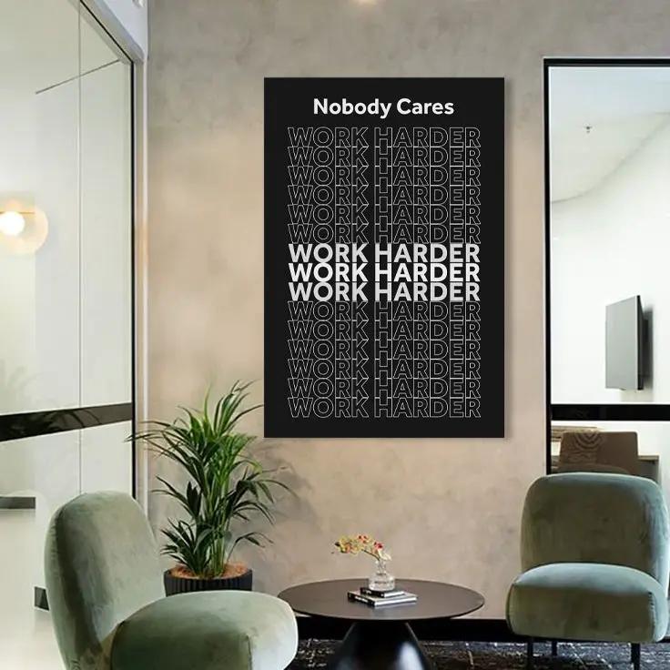 Work Harder Motivational Wall Sign canvas by Tailored Canvases; black canvas with white text on Tampa Home & Garden Store