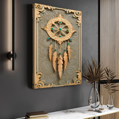 3D Whispering Feathers Wall Art II canvas; gold frame with turquoise beads and feather accents on Tampa Home & Garden Store