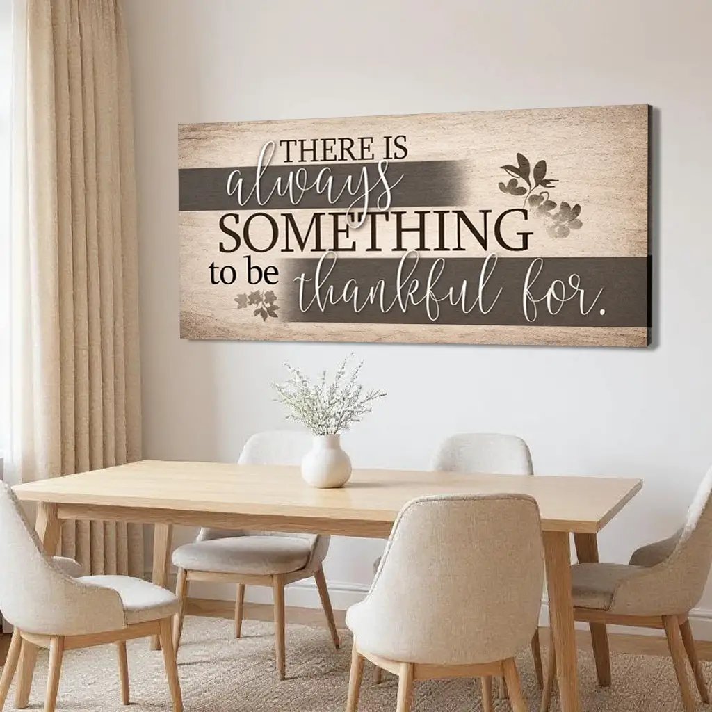 Something To Be Thankful Faith Wall Sign canvas by Tailored Canvases with beige woodgrain background on Tampa Home & Garden Store