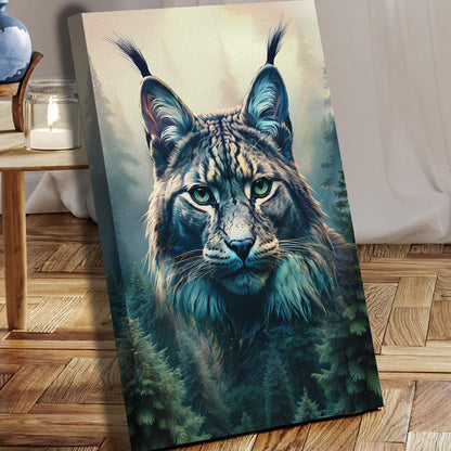 Lynx Double Exposure Wall Art canvas featuring a blue-toned lynx close-up with forest detail on Tampa Home & Garden Store