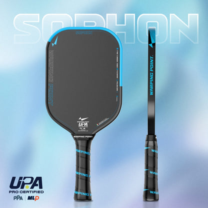 Sophon Pickleball Paddle 16mm by Warping Point, black with blue trim on Tampa Home & Garden Store