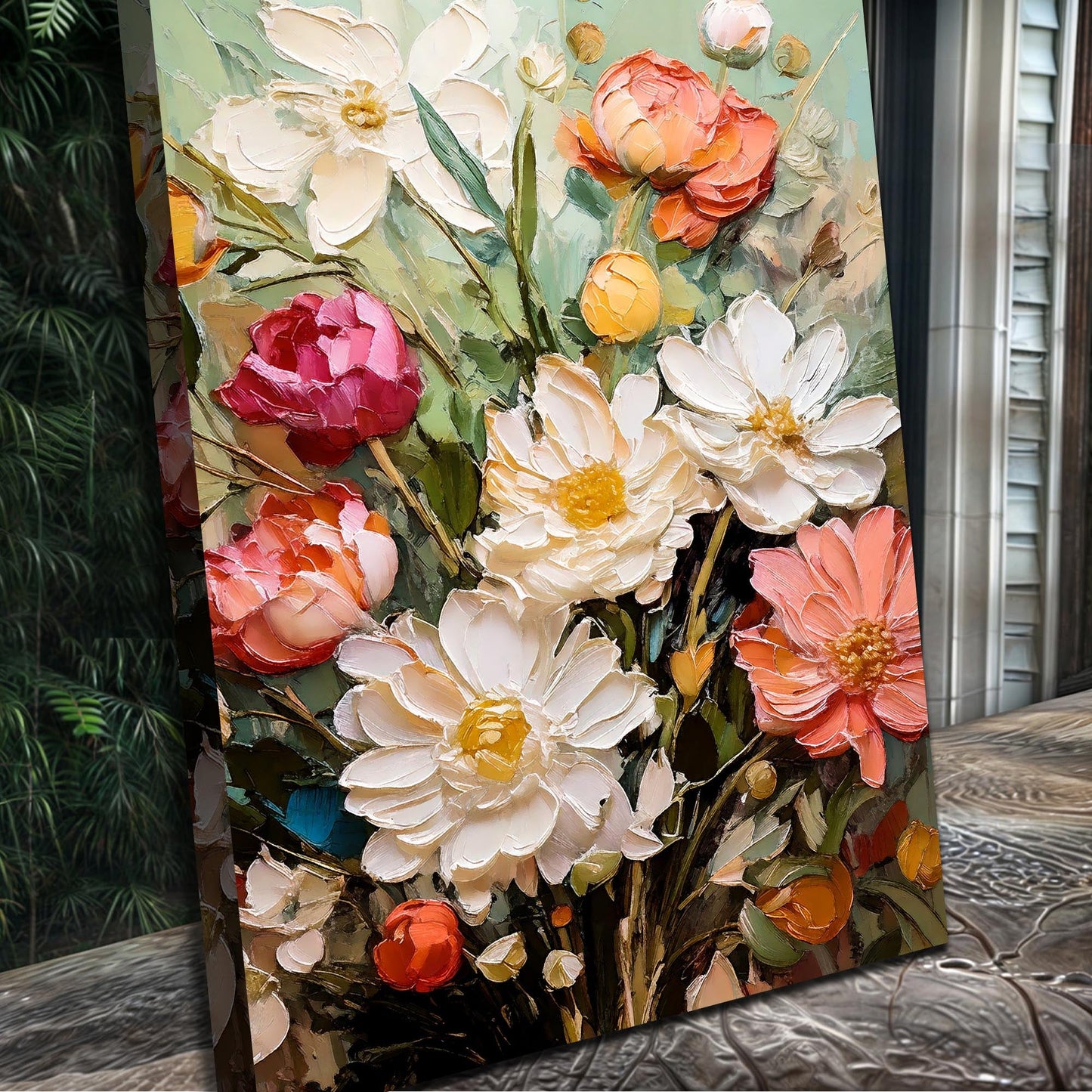 Canvas Serene Blossoms Wall Art with white, pink and yellow blooms on crafting canvas on Tampa Home & Garden Store