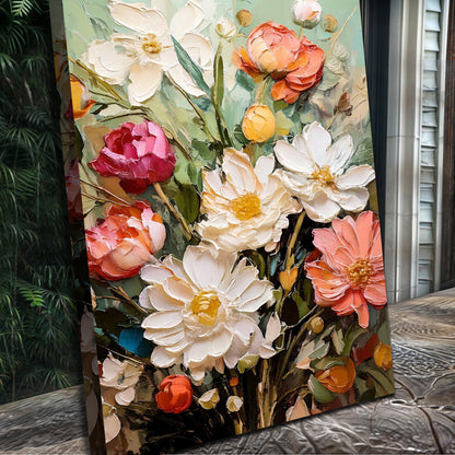 Canvas Serene Blossoms Wall Art with white, pink and yellow blooms on crafting canvas on Tampa Home & Garden Store
